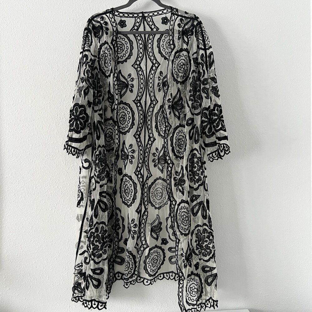 Lane Bryant Black and White Floral Swim Coverup